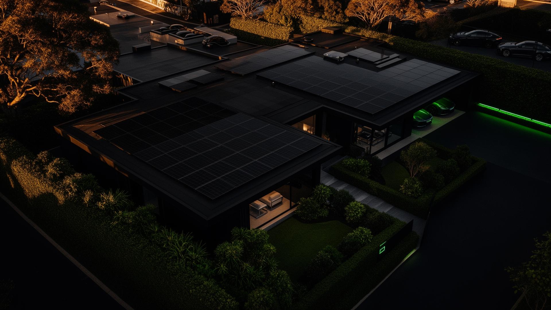 Premium Sydney home with solar and battery system at dusk